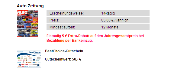 Zeitschriften kostenlos - Auto Zeitung fast gratis durch Abo Prämie
