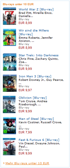 Blu-ray unter 10 Euro bei Amazon