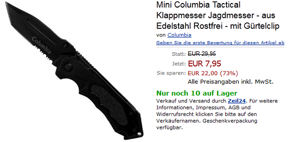 Columbia Jadgmesser reduziert bei Amazon