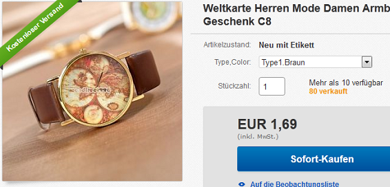 Euro Uhr Schnäppchen Weltreise