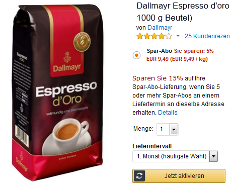 Dallmayr Espresso ganze Bohnen billig bestellen