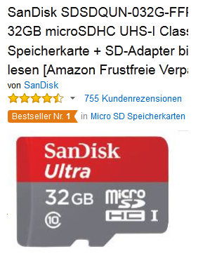 SanDisk microSDHC Speicherkarte + SD-Adapter billig