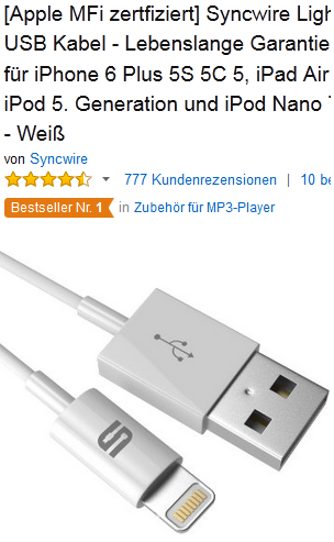 Syncwire Lightning zu USB Kabel für iPhone