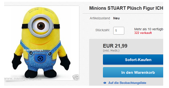Minion Stuart Plüschfigur billig
