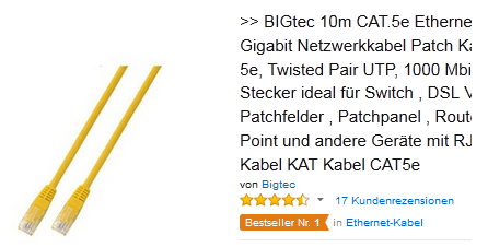 BIGtec 10m CAT.5e, gelbes Kabel, knalliger Preis