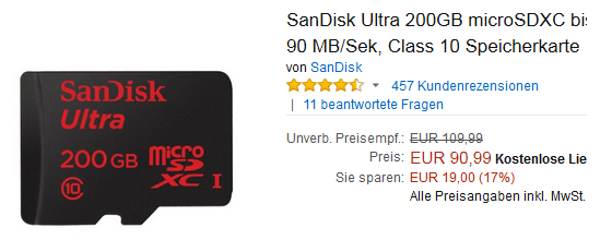 SanDisk Ultra microSDXC 200 GB billig