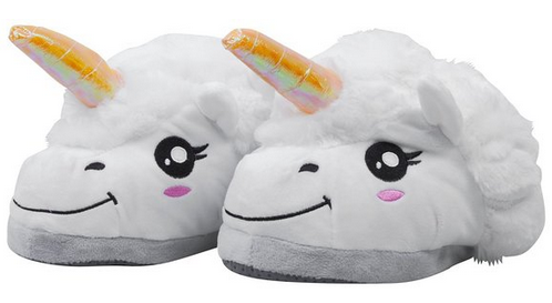 witzige Hausschuhe mit Einhorn; kitischige Geschenkidee