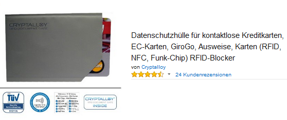 Datenschutzhülle für kontaktlose Kreditkarten