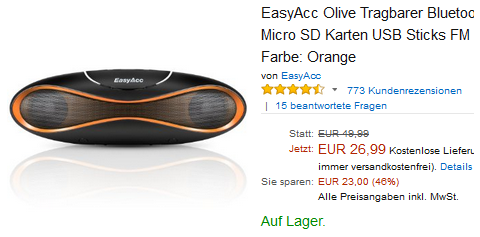 EasyAcc Olive: Bluetooth-Lautsprecher gut und sehr günstig