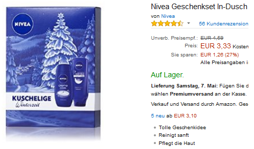 Nivea Geschenkset richtig billig, Plus Produkt bei Amazon