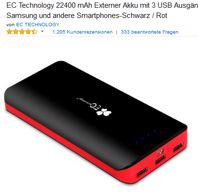 Powerbank, Externer Akku mit 22400 mAh EC Technology 
