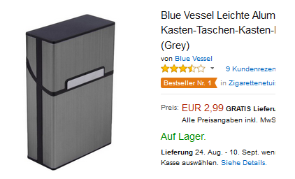 Hülle für Zigaretten aus Aluminium