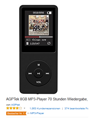 sehr guter mp3-Player billig bei Amazon: Bewertung & Rezension, Kaufempfehlung