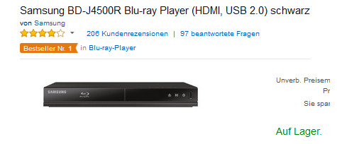 Blu-ray-Player Samsung BD-J4500 reduziert, versandkostenfrei