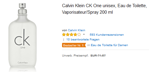 CK One von Calvin Klein 200 ml Parfüm richtig billig