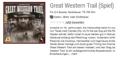 Gesellschaftsspiel & Strategiespiel Great Western Trail ohne Versandkosten bestellen