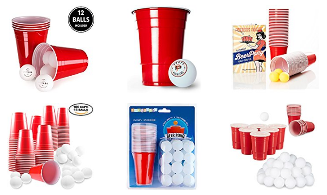 rote Partybecher mit Bällen - Beer Pong Ausrüstung