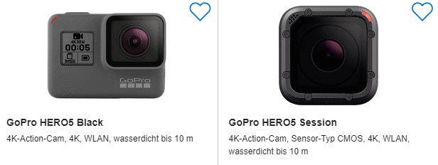 Preisvergleich zu GoPro HERO5 Black & Session