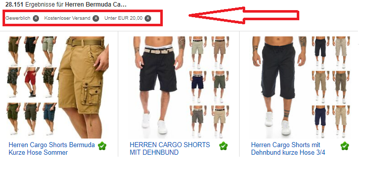 ebay.de-Screenshot zu Herren Bermuda Cargo Shorts